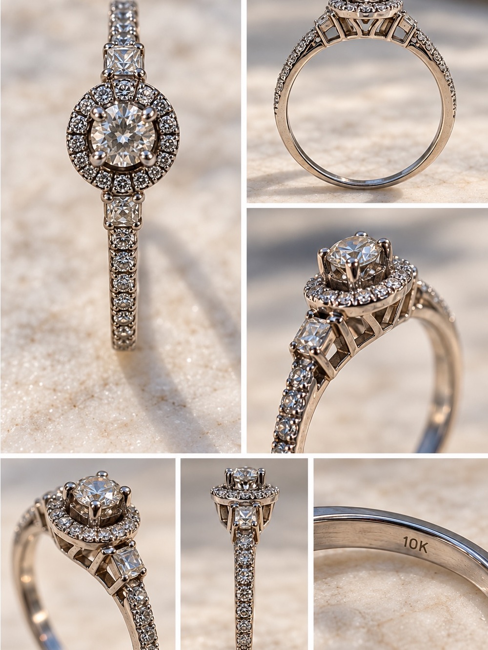 10K White Gold Diamond Halo Engagement Ring Size 6 Approx 0.25 CTW
